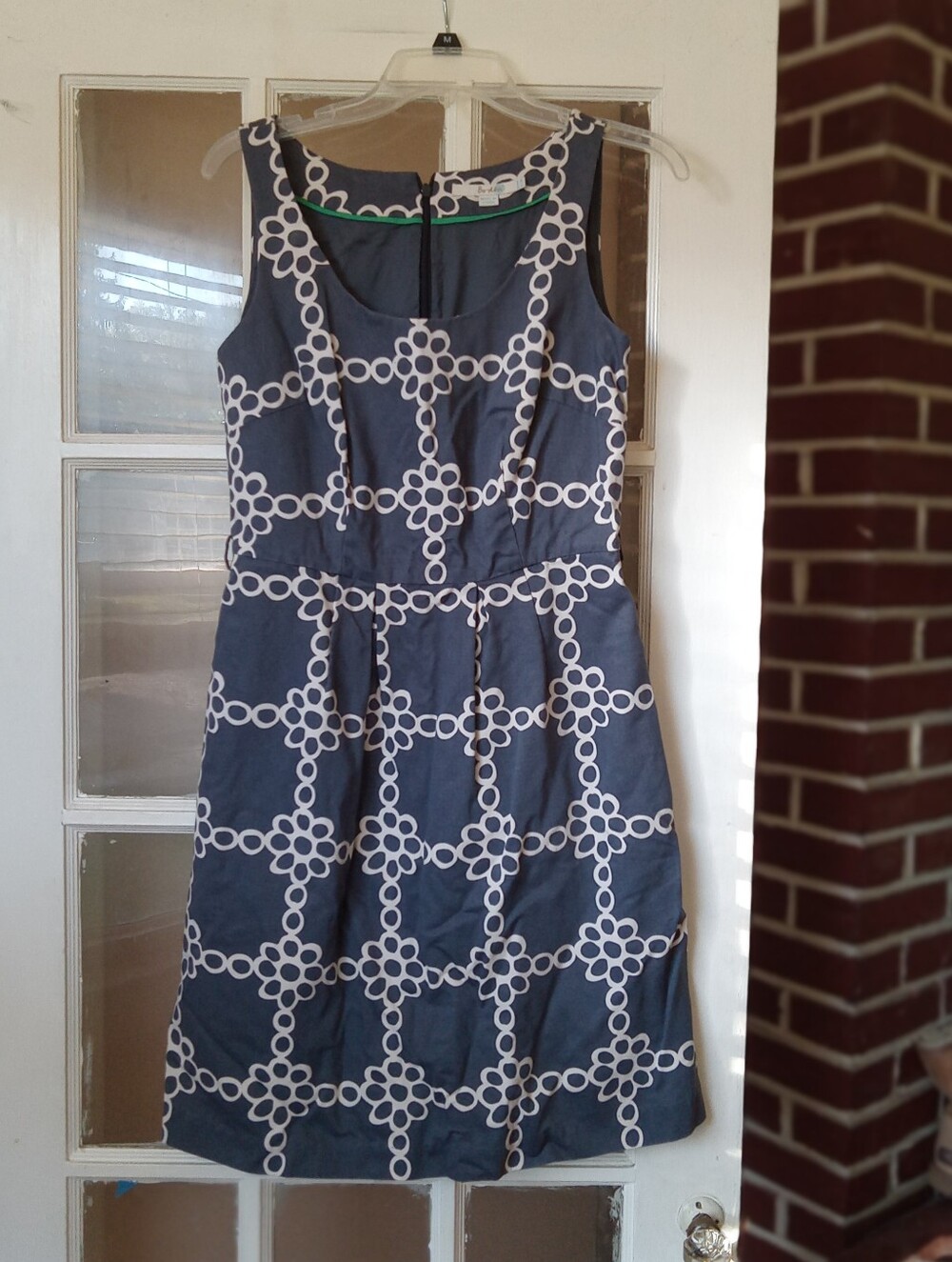 Boden Ava Daisy Chain Dress Navy Blue White Geometric Cotton Flare SZ 6